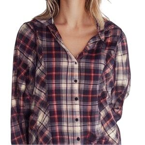 Sonoma Lightweight Cotton Long Sleeve Button up Plaid Cotton Hoodie Sz S